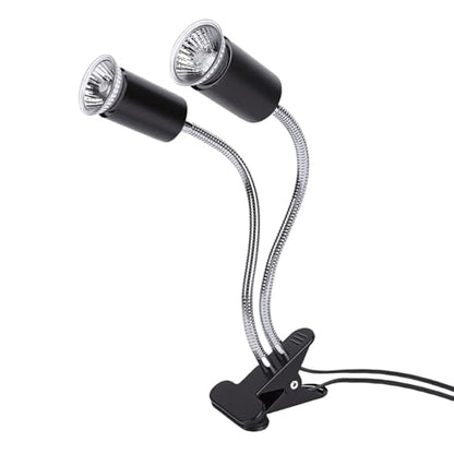 Focket Timed Reptile Heat Lamp, Dual Head 360 Degree Gooseneck Tank Heater, Reptile Lamp with 2 4 8 Hour Timer UVA UVB Bulbs for Tortoise Bearded Dragon Lizards (US Plug)