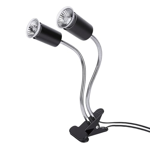 Focket Timed Reptile Heat Lamp, Dual Head 360 Degree Gooseneck Tank Heater, Reptile Lamp with 2 4 8 Hour Timer UVA UVB Bulbs for Tortoise Bearded Dragon Lizards (US Plug)