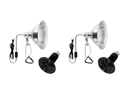 Simple Deluxe 150W Ceramic Reptile Heat Lamp Bulb & 150W Clamp Light with 8.5" Aluminum Reflector Combo for Amphibian Pets, 2 Pack, Silver 2024 Version - size: 150W, style: Bulb*2+Clamp Light*2