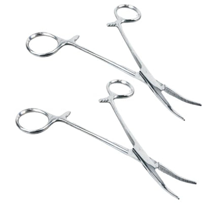 ADROIT (2 Pack) 5" Curved Hemostat Forceps | Stainless Steel Design | Small Teeth On Jaws | Locking Mechanism Built in | Great for Sewing, Fishing, Jewelry Making, Multi-Use - size: 5", style: Curved