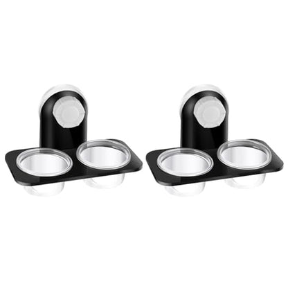 Cabilock 2pcs Reptile Food Bowl with Suction Cup, Plastic Dual-Compartment Water and Feeding Dish for Lizards, Geckos, and Spiders, Corner Mount Terrarium Feeder for Pet Reptiles