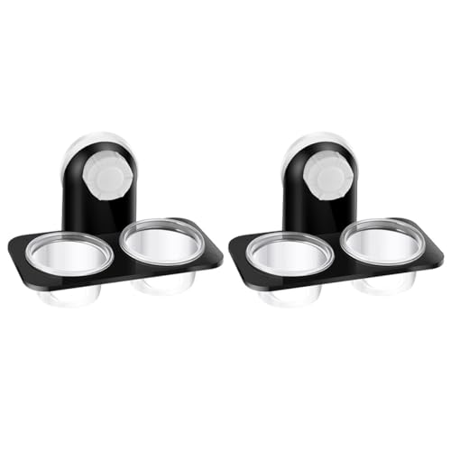 Cabilock 2pcs Reptile Food Bowl with Suction Cup, Plastic Dual-Compartment Water and Feeding Dish for Lizards, Geckos, and Spiders, Corner Mount Terrarium Feeder for Pet Reptiles