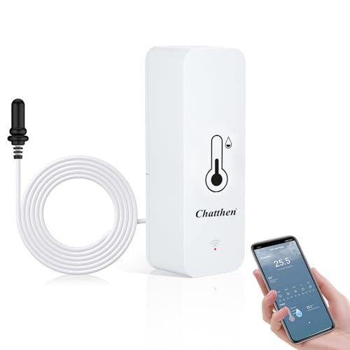 Aquarium Thermometer, Smart Fish Tank Thermometer App Monitor, Free Data Export Fahrenheit/Celsius(℉/℃), WiFi Hygrometer for Babyroom, Greenhouse, Fish Tank, Refrigerator, White 1 Pack - size: 2.7*1.0in without screen