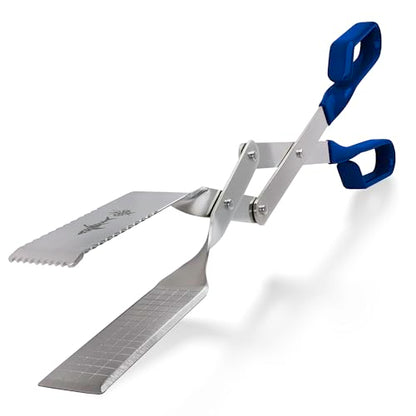 Grill Tongs - 17 inch (Blue) Steak Tongs. Professional kitchen and outdoor grilling utensil. Long reach Barbeque Grilling Tong. Ideal for steak, fish, burger, and sausage - color: Blue Steak Tongs