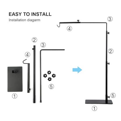 Reptile Heat Lamp Stand, Adjustable Metal Floor Light Bracket, Black
