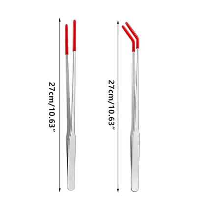 2PCS Stainless Steel Feeding Tongs, Long Handle Straight & Curved Tweezers with Soft Silicone Tips for Reptile Gecko Aquarium Plant Terrarium - color: Silver And Red Vinyl Tip