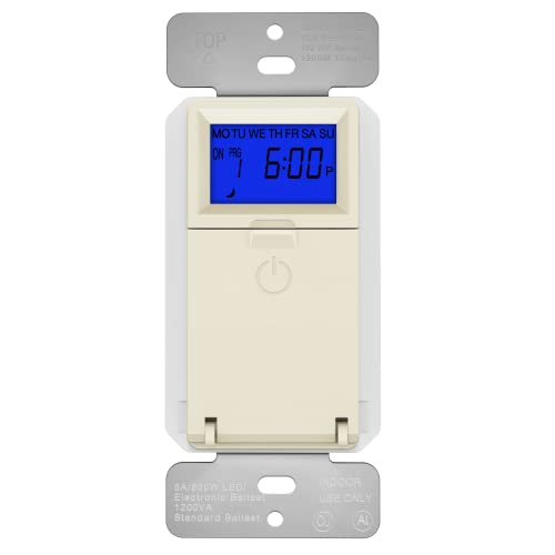 TOPGREENER Digital Astronomic Timer Switch, 7-Day Programmable Sunrise Sunset Timer for Lights, Fans, & Motors, Single-Pole or 3-Way, Neutral Wire Required, UL Listed, TGT01-HN-LA, Light Almond - color: Light Almond, size: New Version