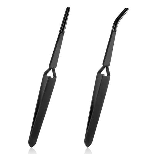 Reverse Tweezers, 2 Pcs Rubber TippedLocking Tweezers for Crafting, Craft Tweezer with Curved and Straight Tips, Precision Tweezer Set for Crafts Jewelry Beads Electronic - color: Black