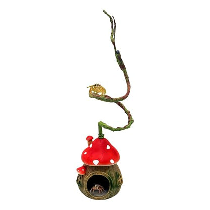 Jumping Spider Hide with Bendable Vine – Mushroom Cave for Tarantula, Gecko & Tree Frog – Reptile Terrarium Decor for Spider Enclosure & Reptile Tank (4"x4"x12")