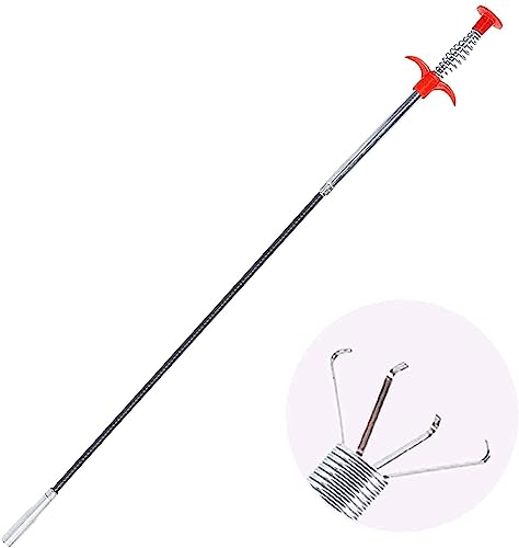 Stainless Steel Drain Pipe Cleaning Spring Stick, Hair Catching Claw Wire, Sink Sewer Clog Dredge Remover, Basin Cleaner, Flexible Grabber Pickup Tool, Retractable Cable (5ft (160cm), Black)
