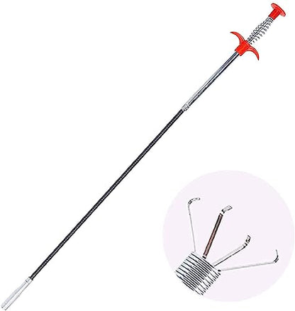 Stainless Steel Drain Pipe Cleaning Spring Stick, Hair Catching Claw Wire, Sink Sewer Clog Dredge Remover, Basin Cleaner, Flexible Grabber Pickup Tool, Retractable Cable (5ft (160cm), Black)