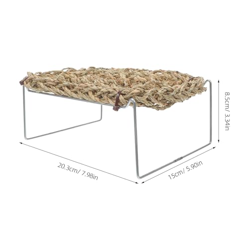 COLLBATH Bearded Dragon Hammock and Reptile Lounger with Natural Seagrass Basking Platform, Small Rectangle Pet Bed for Lizards, Geckos, and Frog Tank Habitat