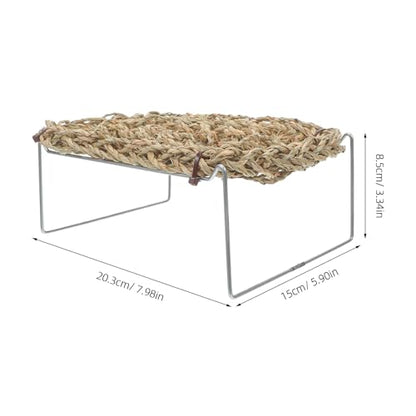 COLLBATH Bearded Dragon Hammock and Reptile Lounger with Natural Seagrass Basking Platform, Small Rectangle Pet Bed for Lizards, Geckos, and Frog Tank Habitat