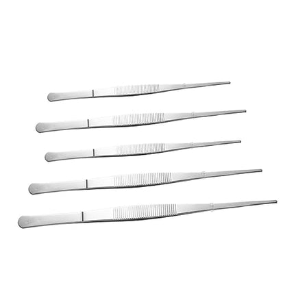 Kisangel 5pcs Stainless Steel Industrial Tweezers Round Tip Long Pointed for Crafts Snake Tongs Reptile Feeding Garden Repair