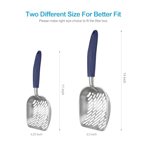 WePet Cat Litter Scoop, Aluminum Alloy Sifter, Kitty Metal Scooper, Deep Shovel with Diagonal Sifting Hole, Long Handle, Kitten Poop Lifter for Litter Box, Medium Size, Blue Handle - color: #01 Blue, size: Medium