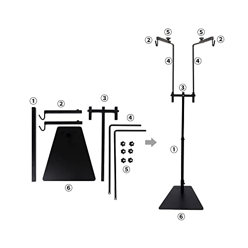 Reptile Lamp Stand, Pet Land Bracket, 2 Hooks Adjustable Metal Floor Light Holder Support for Reptile or Succulent Plants Glass Terrarium Heating