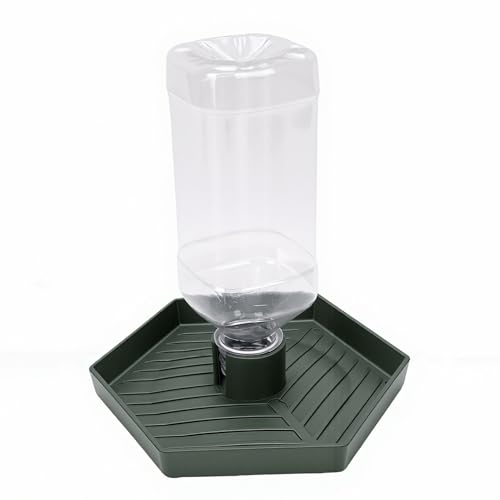 GLOGLOW Reptile Water Dispenser Automatic Gravity Feeder Tank Hex Anti Slip Tray, Low Level No Spill Design for Bearded Dragon Turtle Snake, Self Refilling Terrarium Bowl (Dark Green) - color: Dark Green