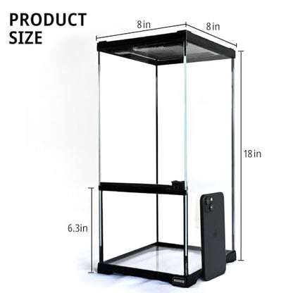 Tall Reptile Glass Tank 8"x8"x18" Pre-Assembled Vertical Small Reptile Terrarium for Arboreal Geckos,Chameleon,Lizard,Tree Frog and Snake with Top and Front Openning Door