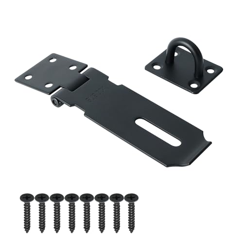 Alise Door Lock Hasp Latch,4 Inch SUS 304 Stainless Steel Safety Packlock Clasp Hasp Lock Latch with Fixing Screw for External Doors Window Cabinet Pet Cage, Black,MS99-B - color: Black, size: 4 Inch