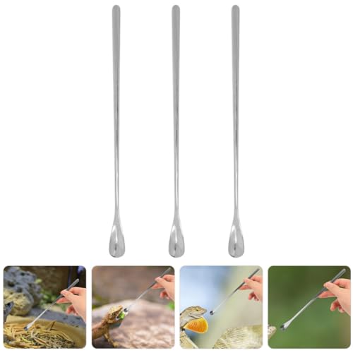 Housoutil 3pcs Lizard Feeding Spoons Handle Pet Food Tools for Bearded Dragon Reptiles Easy to Use Feeding Utensils - color: As Shown