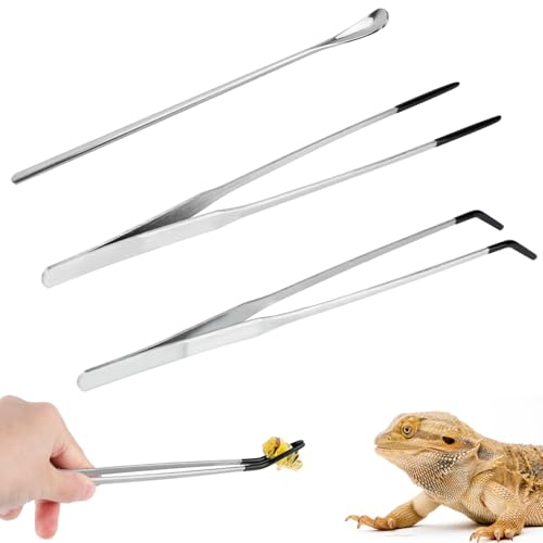 3pcs Reptile Feeding Tongs, Feeding Tweezers Straight Clip Curved Clip Spoon Long Tweezers for Terrarium Ball Python Tank Accessories for Protecting Fingers Lovers