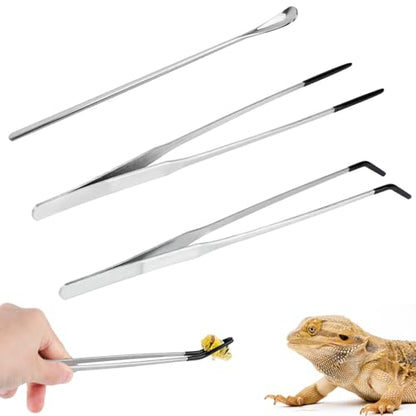 3pcs Reptile Feeding Tongs, Feeding Tweezers Straight Clip Curved Clip Spoon Long Tweezers for Terrarium Ball Python Tank Accessories for Protecting Fingers Lovers
