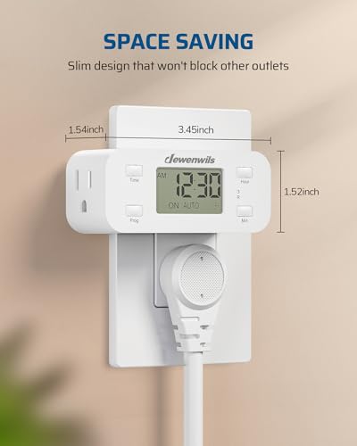 DEWENWILS 24 Hour Programmable Digital Timer Outlet, 2 Pack Timers for Electrical Outlets, Light Timer for Indoor Lamp Fan Aquarium, 1 Grounded Outlet, 125V/15A/1000W, 3 Prong, 1/2 HP,White - style: White-2PK