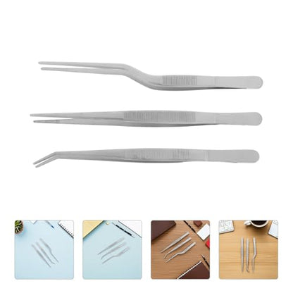 3pcs Stainless Steel Long Tweezers for Plants and Reptile Feeding Straight and Curved Precision Tongs with Rust-resistant Build for Gardening Kitchen and Aquarium Use
