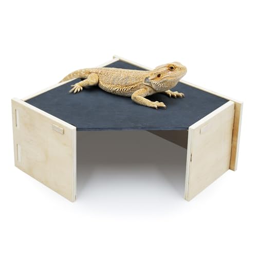 2-in-1 Bearded Dragon Basking Platform with Hideout, Slate Rocks for Reptiles with Base, Leopard Gecko Hides and Caves, Reptile Tank Accessories for Bearded Dragons, Geckos, Ball Pythons, Tortoise