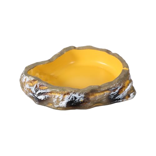 Reptile Food Bowl, Reptile Feeding Dish Corner Bowl Water Resin Rock Worm Feeder Dish m (7.1 in, Yellow), Intended for Lizards/o/Scaled Pet/Leopard o/Spiders - color: Yellow, size: 7.1 In