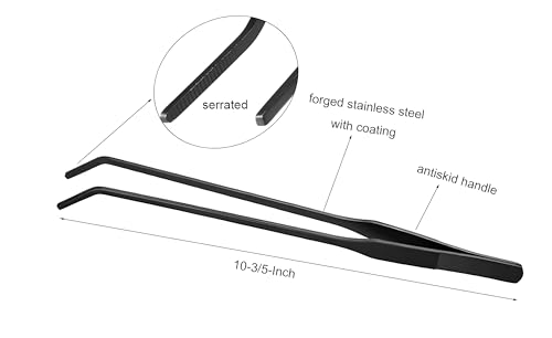 2-Pack Aquarium Tweezers, Stainless Steel Straight and Curved Tweezers Set, Long Handle Reptile Feeding Tongs for Aquatic Plants Lizards Spider Snakes Garden Repairing - 10-3/5inch, Black