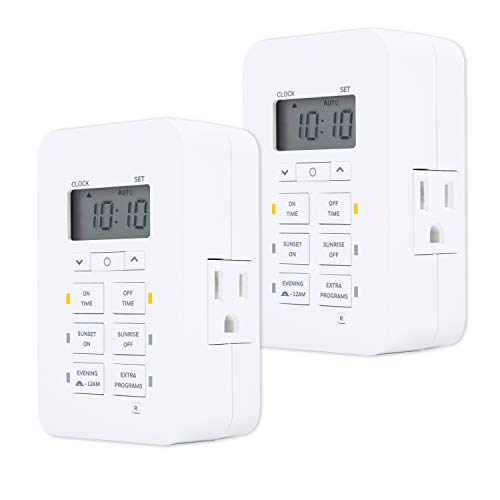 UltraPro Daysmart 7-Day Digital Outlet Timer, 2 Grounded Timer Outlet, Programmable ON/OFF Light, Countdown Plug, 125VAC Light Indoor, Lamp Plug, White, 2 Pack, 46213 - size: 2 Pack
