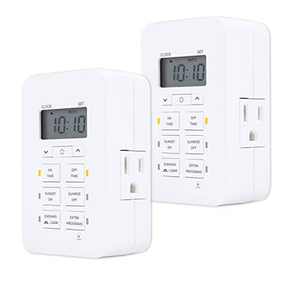 UltraPro Daysmart 7-Day Digital Outlet Timer, 2 Grounded Timer Outlet, Programmable ON/OFF Light, Countdown Plug, 125VAC Light Indoor, Lamp Plug, White, 2 Pack, 46213 - size: 2 Pack