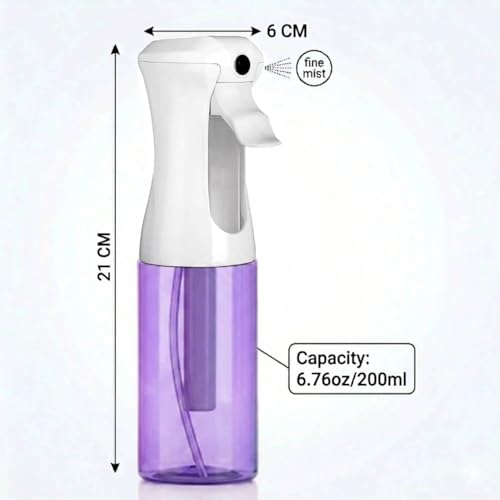 VIGOR PATH Continuous Mist Purple Spray Bottle 200ml Fine Mist for Hair | Aerosol Free Reduces Hand Fatigue Salon Refillable Lightweight Cleaning - color: PURPLE