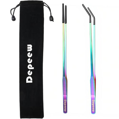 Reptile Feeding Tongs, Stainless Steel Long Tweezers Set, 3 Pack | 10.6" Straight & Curved Tweezers with Soft Rubber Tip, for Aquarium Terrarium, Crafts, Bearde Dragon Tank Accessories, Silver