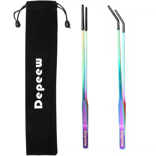 Reptile Feeding Tongs, Stainless Steel Long Tweezers Set, 3 Pack | 10.6" Straight & Curved Tweezers with Soft Rubber Tip, for Aquarium Terrarium, Crafts, Bearde Dragon Tank Accessories, Silver