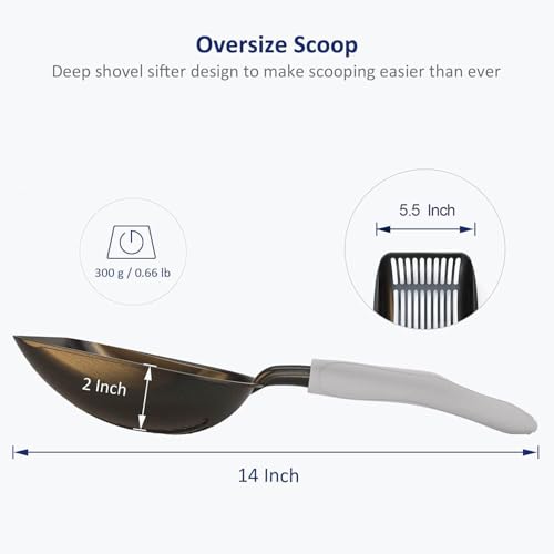 WePet Cat Litter Scoop, Non-Stick Plated Aluminum Alloy Sifter, Kitty Durable Metal Scooper, Deep Shovel, Long Handle, Kitten Pooper Lifter, Size Large, Coated Black Body with Grey Handle - color: #05 Grey, size: Large