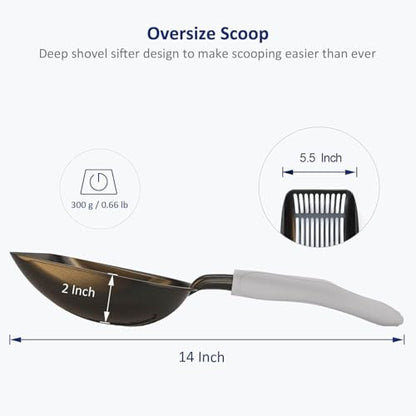 WePet Cat Litter Scoop, Non-Stick Plated Aluminum Alloy Sifter, Kitty Durable Metal Scooper, Deep Shovel, Long Handle, Kitten Pooper Lifter, Size Large, Coated Black Body with Grey Handle - color: #05 Grey, size: Large