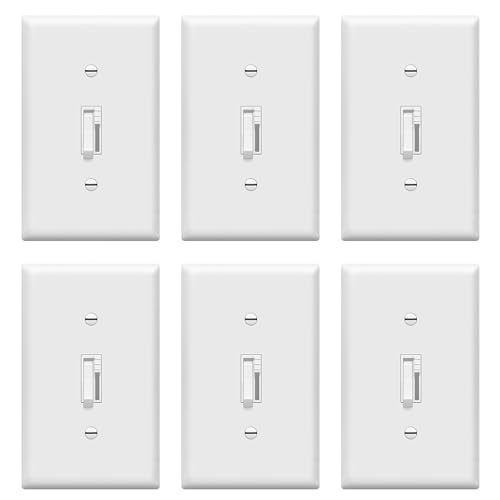 TG Toggle Dimmer Switch for LED, CFL, Incandescent Bulbs, Single-Pole or 3-Way, 2-Wire, No Neutral Required, Quiet Glide, UL-Listed, Wall Plate Included, White, 6-Pack