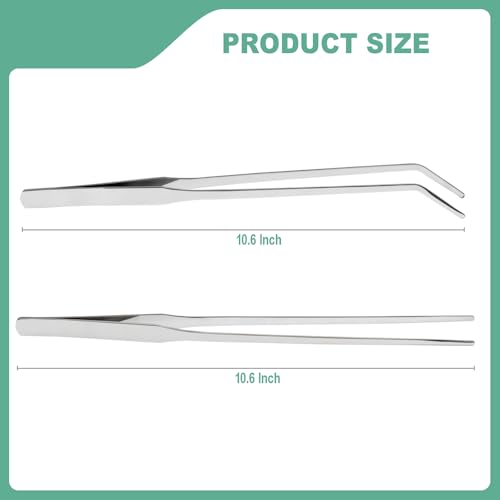 Syn-zer 2PCS Stainless Steel Reptile Feeding Tongs, 10.6 inch Straight and Curved Tweezers for Aquarium, Terrarium & Crafts Bearded Dragon Snake Tank Accessories, Planted Tank Tools Feeder for Lizards - color: Silver