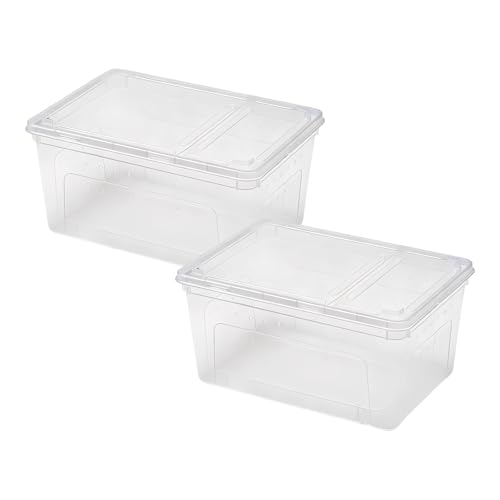 2 Pcs Small Reptile Breeding Box, Clear Plastic Feeding Hatching Container for Small Pets, Portable Reptile Terrarium with Handle, Space Saving 7.5 x 4.9 x 3 in 19 x 12.5 x 7.5 cm