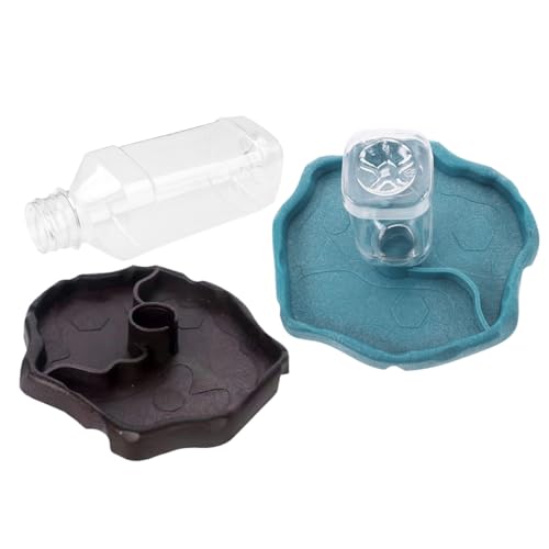 Automatic Reptile Waterer and Feeding Bowl, Portable Tortoise Water Dish with Reservoir for Lizards and Turtles, Lake Blue and Dark Coffee Terrarium Water Supply