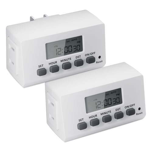BN-LINK Indoor Digital Timer Outlet,24 Hour Light Timer Easy Programmable,Mini 2 Prong Plug in Timers for Electrical Outlets,Lamps,Fans,2 On/Off Programs,2 Pack,15A/1875W, ETL Listed - style: 2-Prong,2-Pack