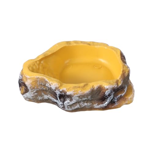 Reptile Food Bowl, Reptile Feeding Dish Corner Bowl Water Resin Rock Worm Feeder Dish XS (3.7 in, Yellow), Intended for Lizards/o/Scaled Pet/Leopard o/Spiders - color: Yellow, size: 3.7 In