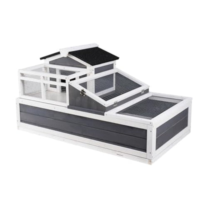 Happybuy 3-Room Tortoise House,Tortoise Habitat with Balcony & 2 Stories, Wooden Tortoise Enclosure Indoor & Outdoor with Ramp, Tray, Openable Roof, Large Reptile Cage, 44" x 25.6"x 24"