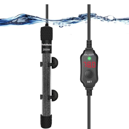 YukiHalu Small Submersible Aquarium Heater, Adjustable Mini Fish Tank Heater 25W 50W 100W 200W 300W with External Temperature Controller, LED Display, Used for 5/10/20/40/60 Gallons (200 Watts) - size: 200 Watts