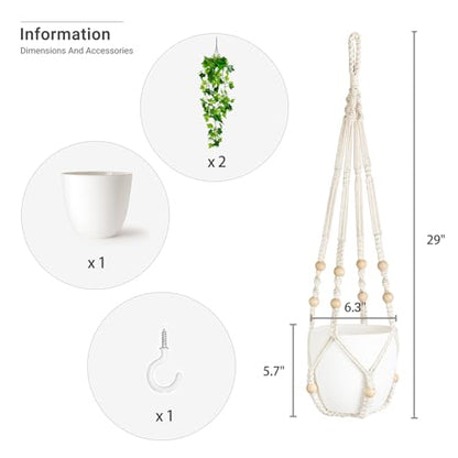 Dahey Fake Hanging Plants Artificial Decor Macrame Hanger with Artificial Vines in Pots Greenery for Wall Ceiling Bedroom Bathroom Indoor Home Decor, 1 Pack