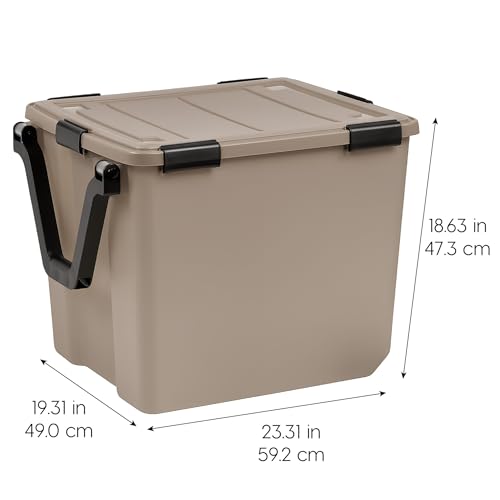 IRIS USA 3-Pack WeatherPro Gasket Box, 106 Quart Weather Resistant Storage Bins with Latching Lids, Heavy Duty Organizing Containers for Closet, Bathroom, and Office - Tan - size: 109 Qt. - 3 Pack
