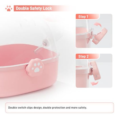 BUCATSTATE Small Animal Carrier Cage with Water Bottle, Portable Hamster Travel Carrier Carry Case 7.24" L*6.69 W *6.42" H for Small Pets, Gerbils, Mice, Dwarf Hamster (Pink) - color: Pink