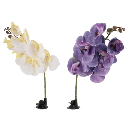 2pcs Artificial Terrarium Plant, Aquarium Reptile Plant with Suction Cup Bendable Terrarium Decoration Plant Flower for Aquarium Lizards Spiders Snakes